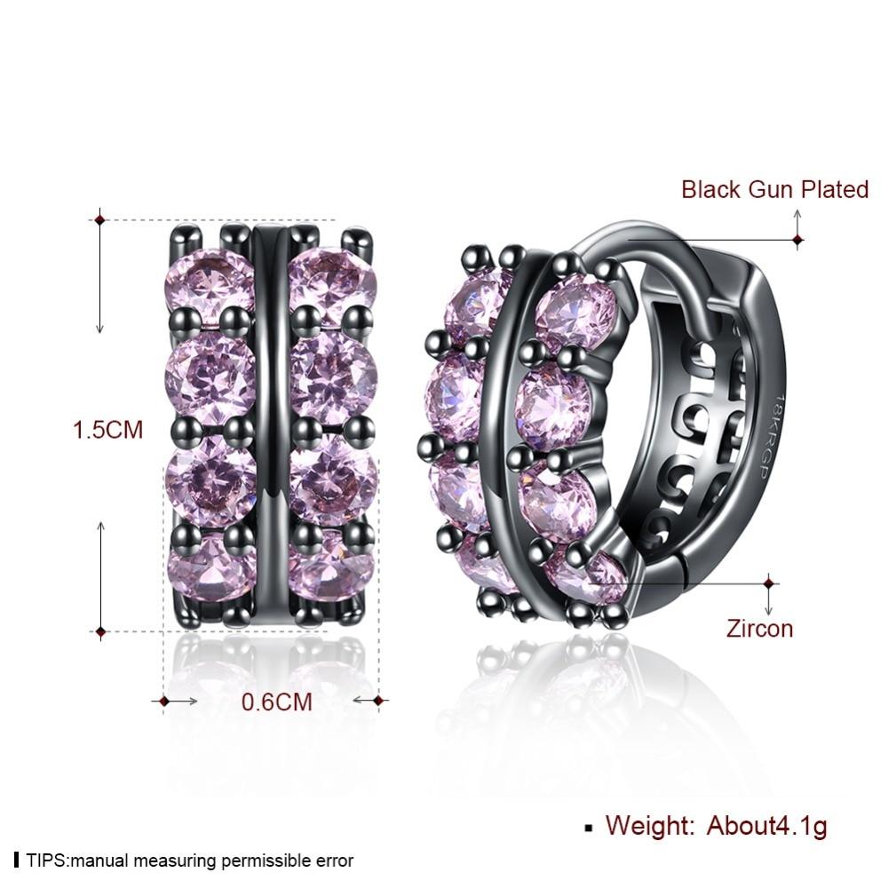 Fashion Double Row Black Gun Color Hoop Earrings with Pink Cubic Zirconia for Women, Party Gift Accessorise for Her-Customized Jewel