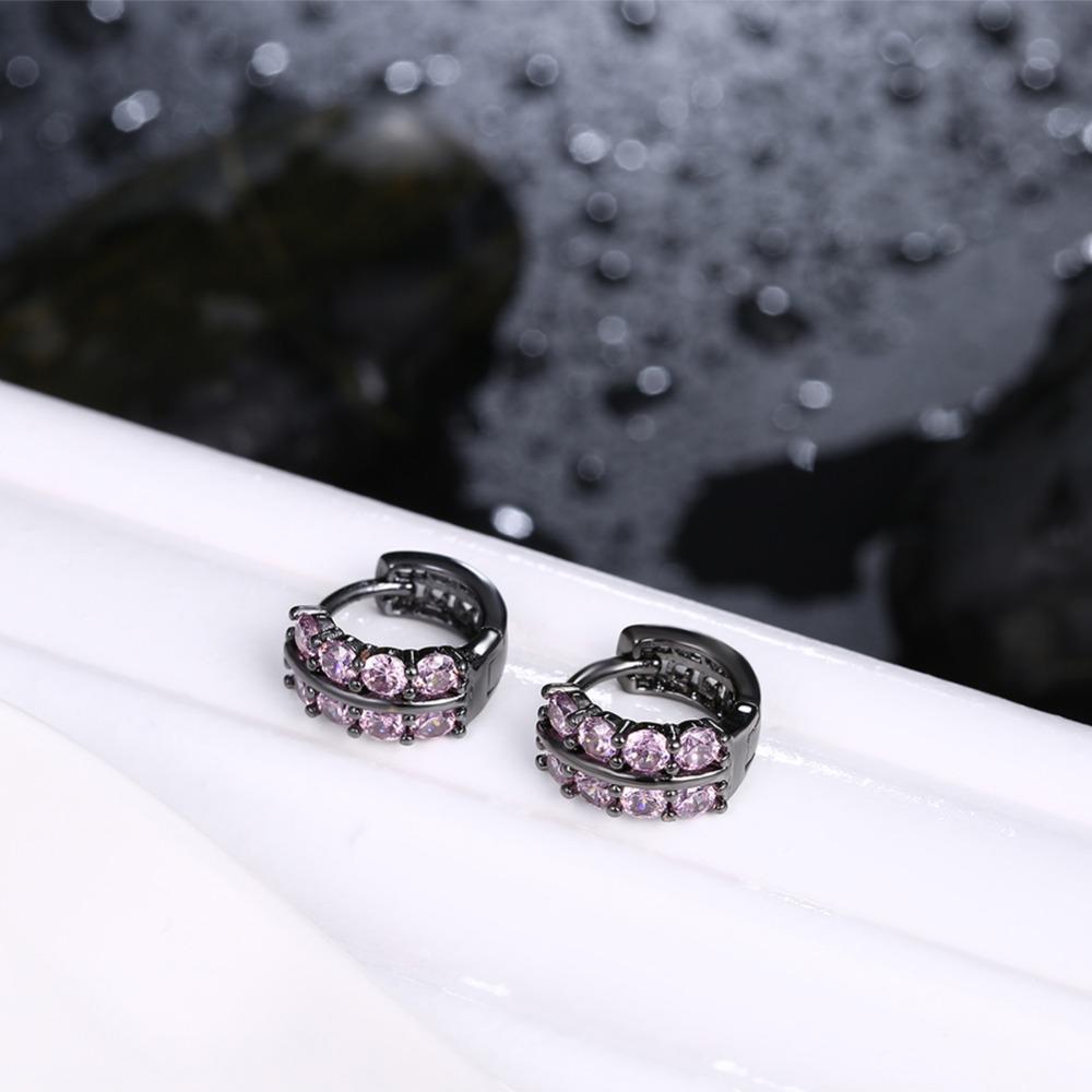 Fashion Double Row Black Gun Color Hoop Earrings with Pink Cubic Zirconia for Women, Party Gift Accessorise for Her-Customized Jewel