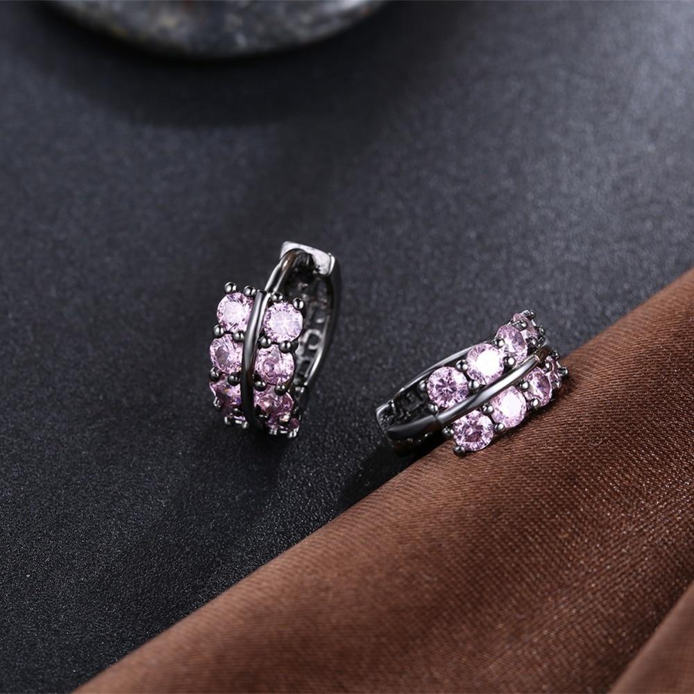 Fashion Double Row Black Gun Color Hoop Earrings with Pink Cubic Zirconia for Women, Party Gift Accessorise for Her-Customized Jewel