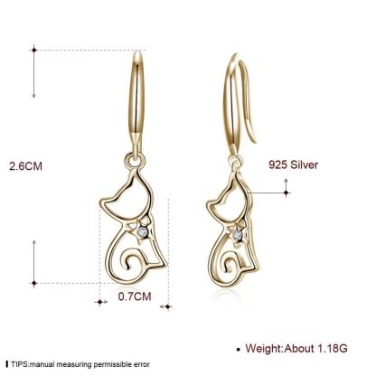 925 Sterling Silver Cute Cat Drop Earrings for Women, Hypoallergenic Hook Earrings Romantic Accessory, 2 Color Options -Customized Jewel