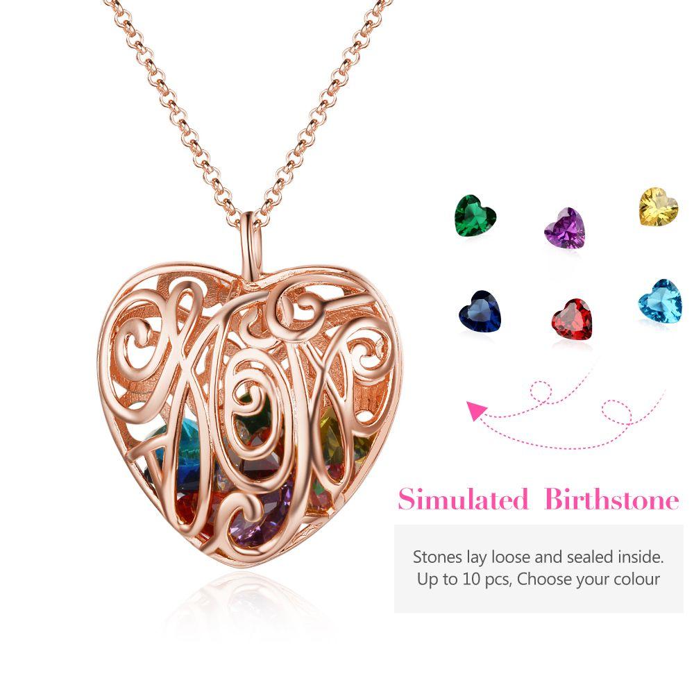 Heart Hollow Pattern With Birthstone Personalized Gifts For Love Rose Gold Color Pendant Necklace Jewelry-Customized Jewel