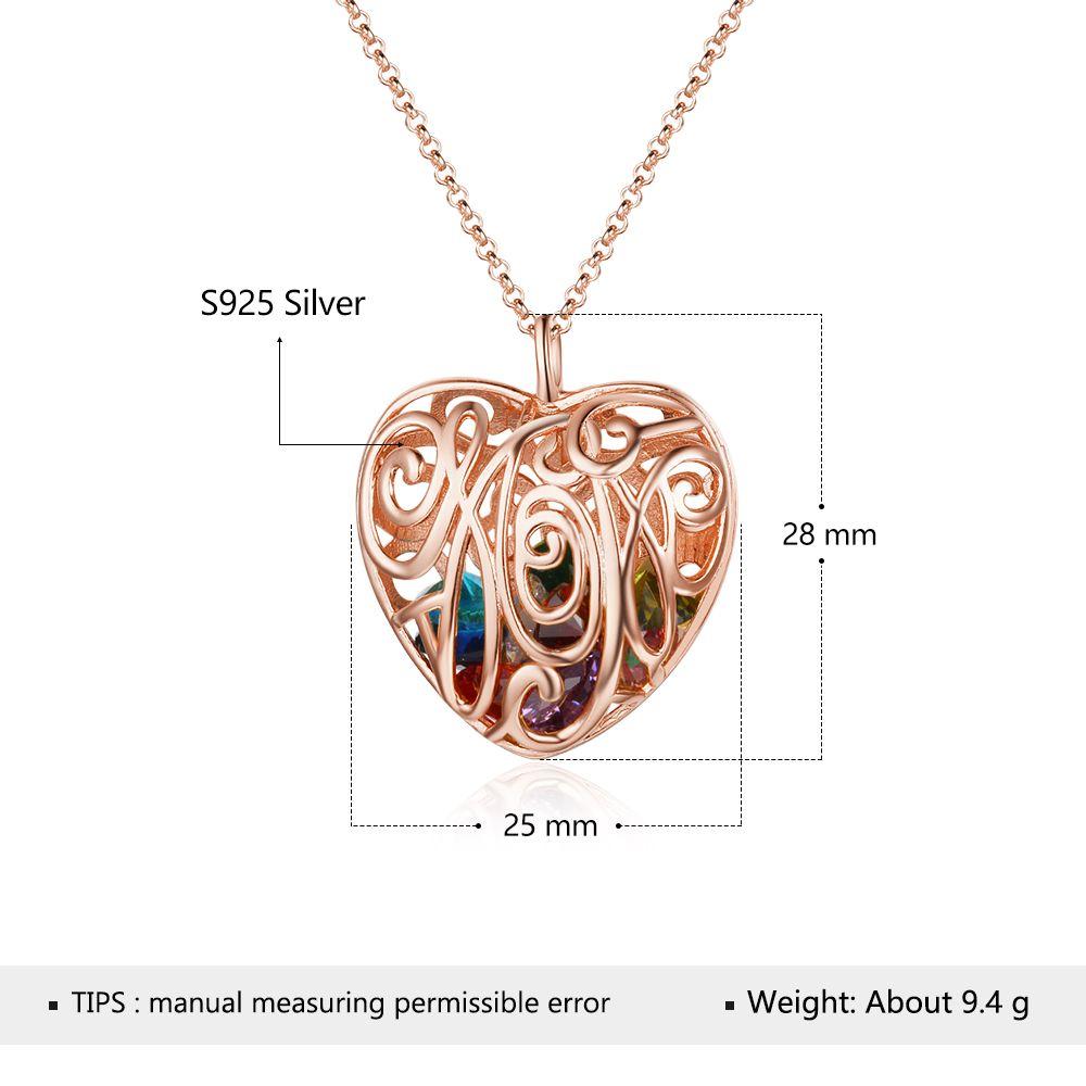 Heart Hollow Pattern With Birthstone Personalized Gifts For Love Rose Gold Color Pendant Necklace Jewelry-Customized Jewel