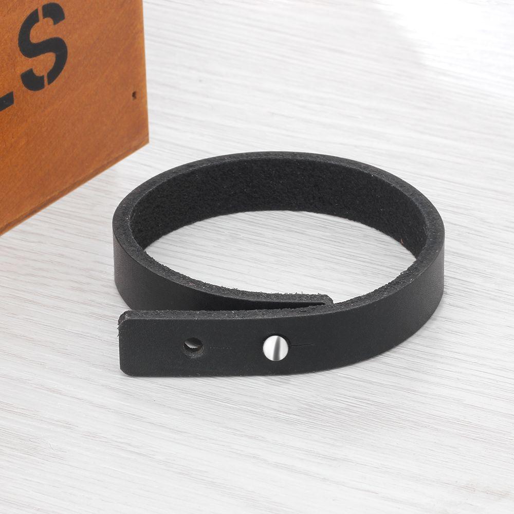 Genuine Leather Trendy Bracelets for Men, Engravable Black Wristbands, and Anniversary Gift for Him-Customized Jewel