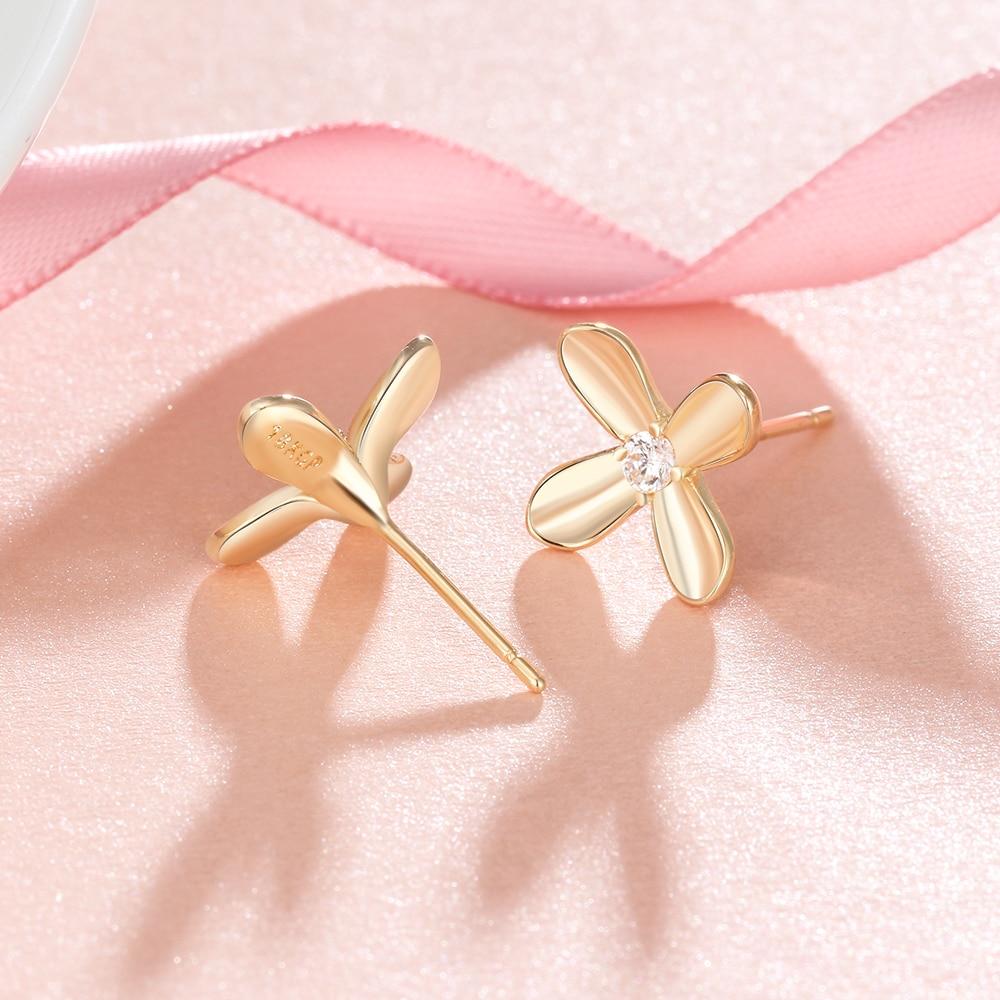 Gold Color Flower Design Stud Earrings Stainless Steel CZ Stone Shiny Earrings For Women Jewelry Gift for Her-Customized Jewel