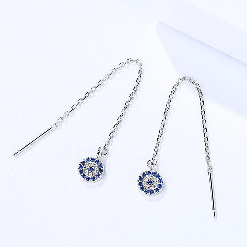 925 Sterling Silver Bicycle Tire Drop Earrings with Blue Zirconia Stones, Trendy Long Ear Piece for Women-Customized Jewel