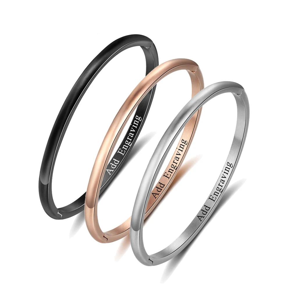 3 Colors Personalized Gift Engraved Name Inside ID Bangle For Women Stainless Steel Bracelets & Bangles-Customized Jewel