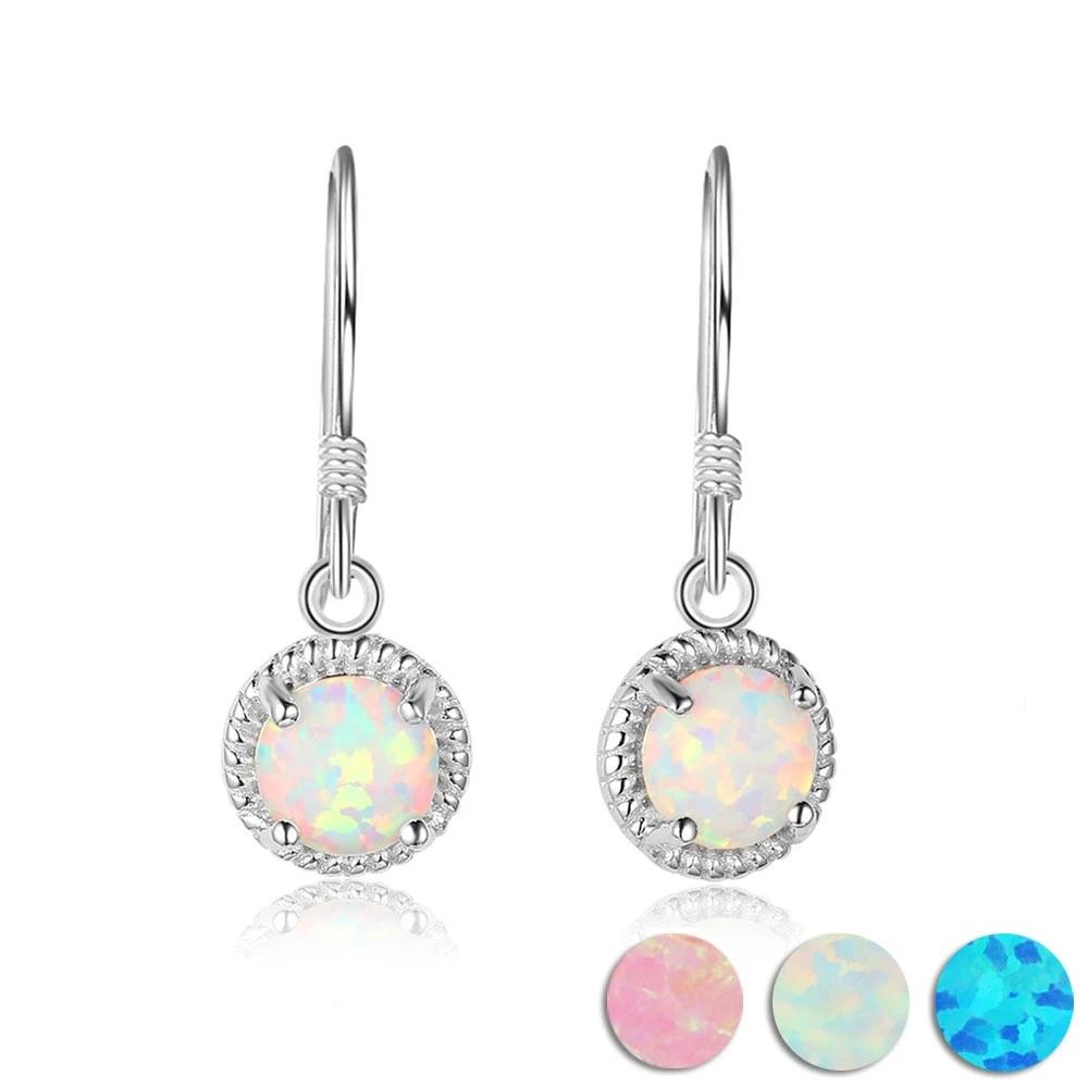 Romantic Round Opal Stone Earring 925 Sterling Silver Drop Earrings For Women Jewelry Anniversary Gift-Customized Jewel