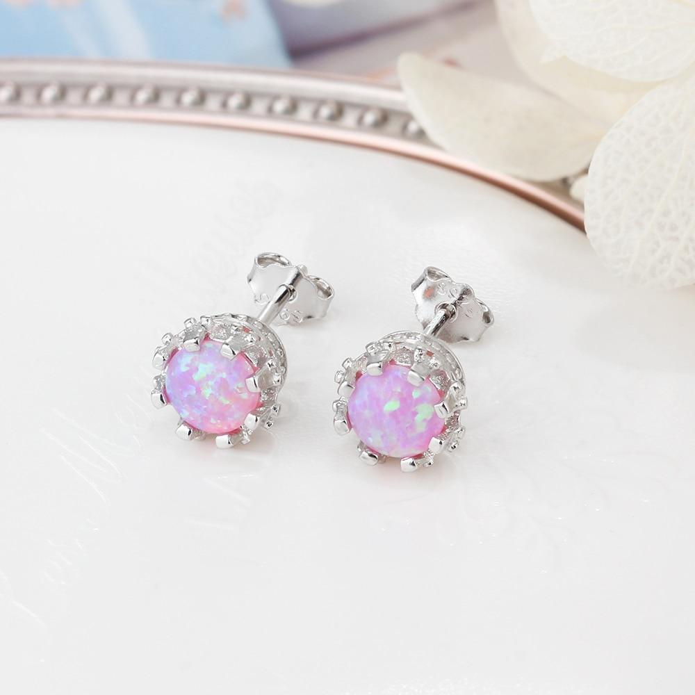 7mm Milky Opal Round Stud Earrings For Women Solid 925 Sterling Silver Earring Fashion Jewelry Gift For Party-Customized Jewel