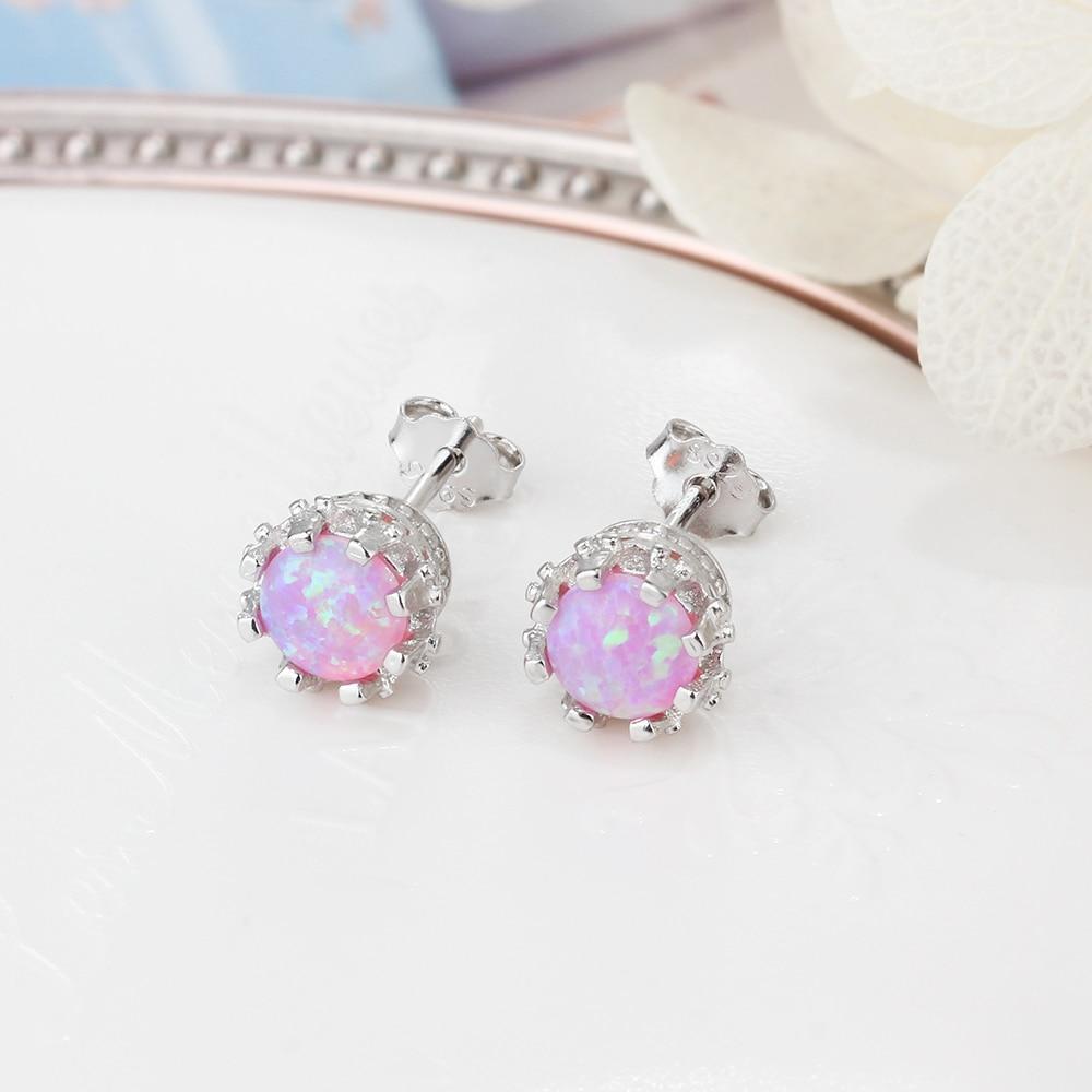 7mm Milky Opal Round Stud Earrings For Women Solid 925 Sterling Silver Earring Fashion Jewelry Gift For Party-Customized Jewel