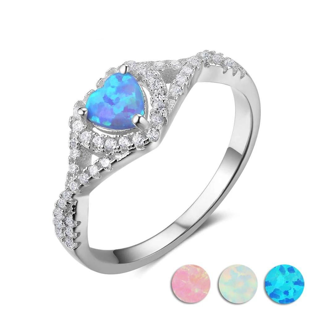 925 Sterling Silver Heart Opal Stone Rings, Engagement Jewelry for Women, 3 Color Options-Customized Jewel