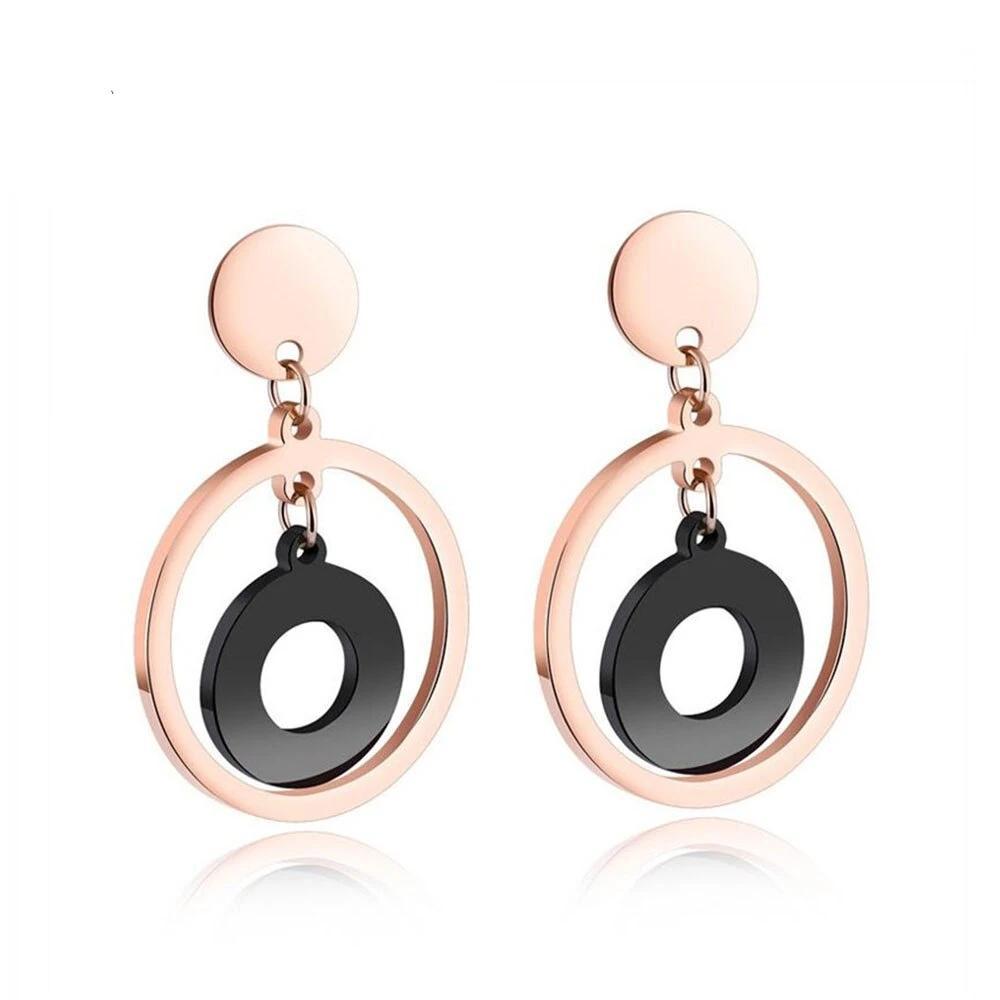 Acrylic Rose Gold Color Double Circle Stainless Steel Drop Earrings, Fashion Jewelry Ear Stud, Best Gift Option for Women-Customized Jewel