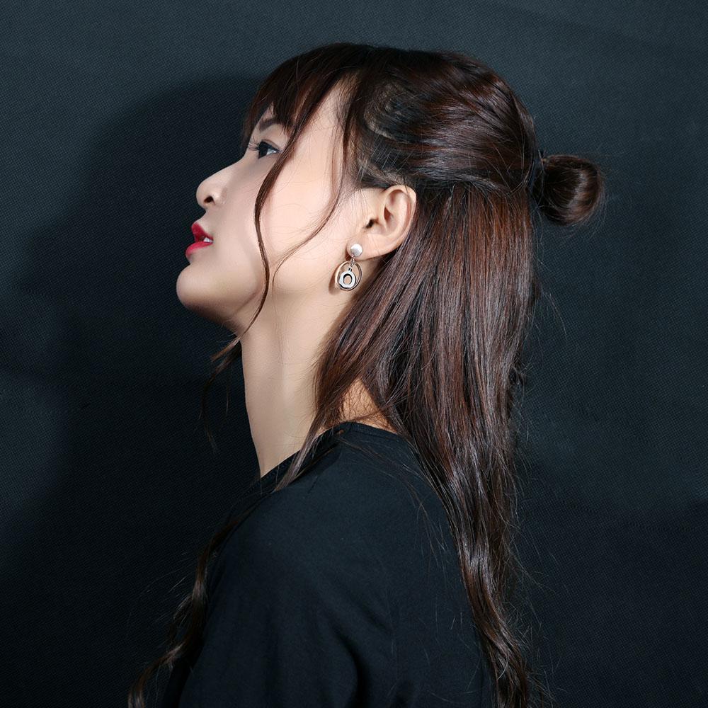 Acrylic Rose Gold Color Double Circle Stainless Steel Drop Earrings, Fashion Jewelry Ear Stud, Best Gift Option for Women-Customized Jewel