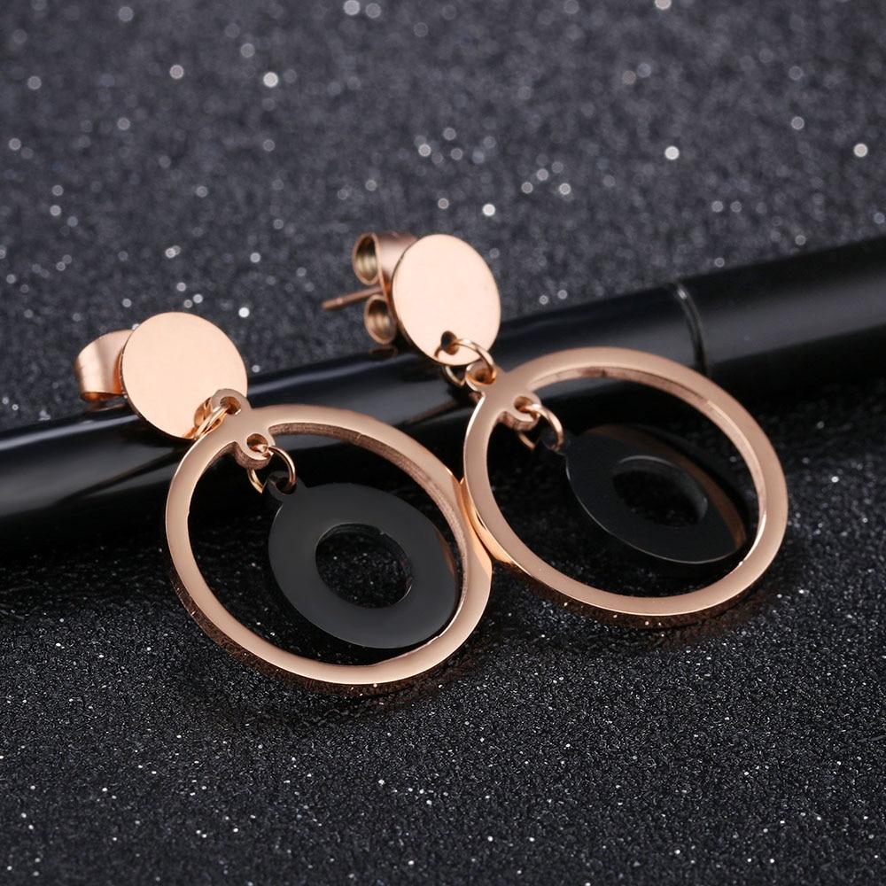 Acrylic Rose Gold Color Double Circle Stainless Steel Drop Earrings, Fashion Jewelry Ear Stud, Best Gift Option for Women-Customized Jewel