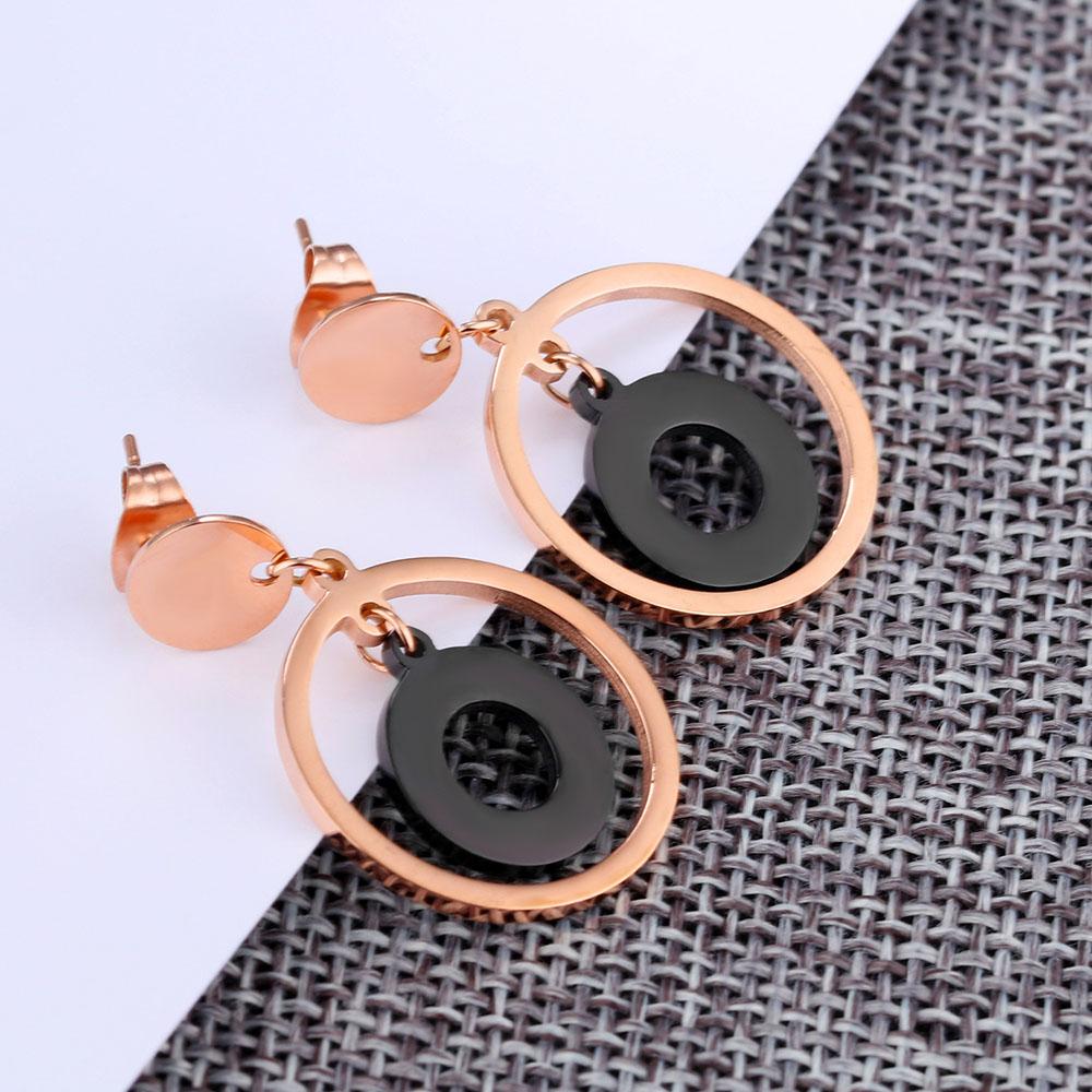 Acrylic Rose Gold Color Double Circle Stainless Steel Drop Earrings, Fashion Jewelry Ear Stud, Best Gift Option for Women-Customized Jewel