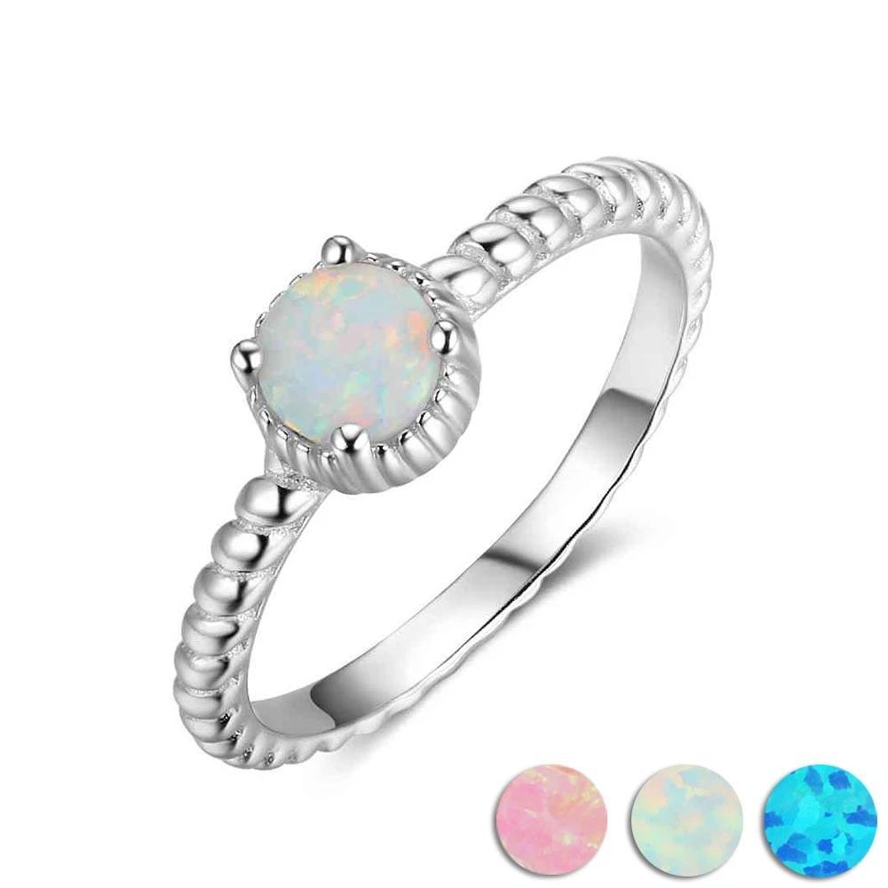 925 Sterling Silver Ring with Round Opal Stone, 3 Color Options, Jewelry Gift for Women-Customized Jewel