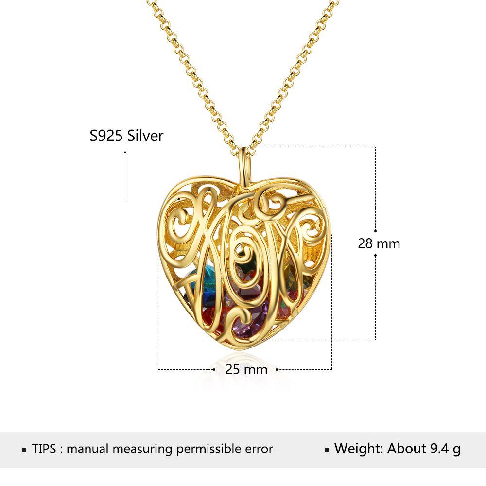 Heart Hollow With Birthstone Personalized Gifts Gold Color 925 Sterling Silver Pendant Necklace Women Jewelry-Customized Jewel