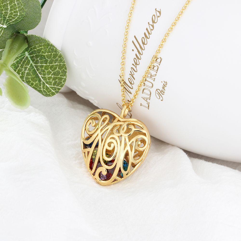 Heart Hollow With Birthstone Personalized Gifts Gold Color 925 Sterling Silver Pendant Necklace Women Jewelry-Customized Jewel