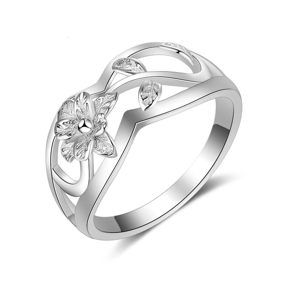 New Women Solid 925 Sterling Silver Rings Hollow Flower & Leaf Shape Fashion Jewelry Rings Gift For Girls-Customized Jewel