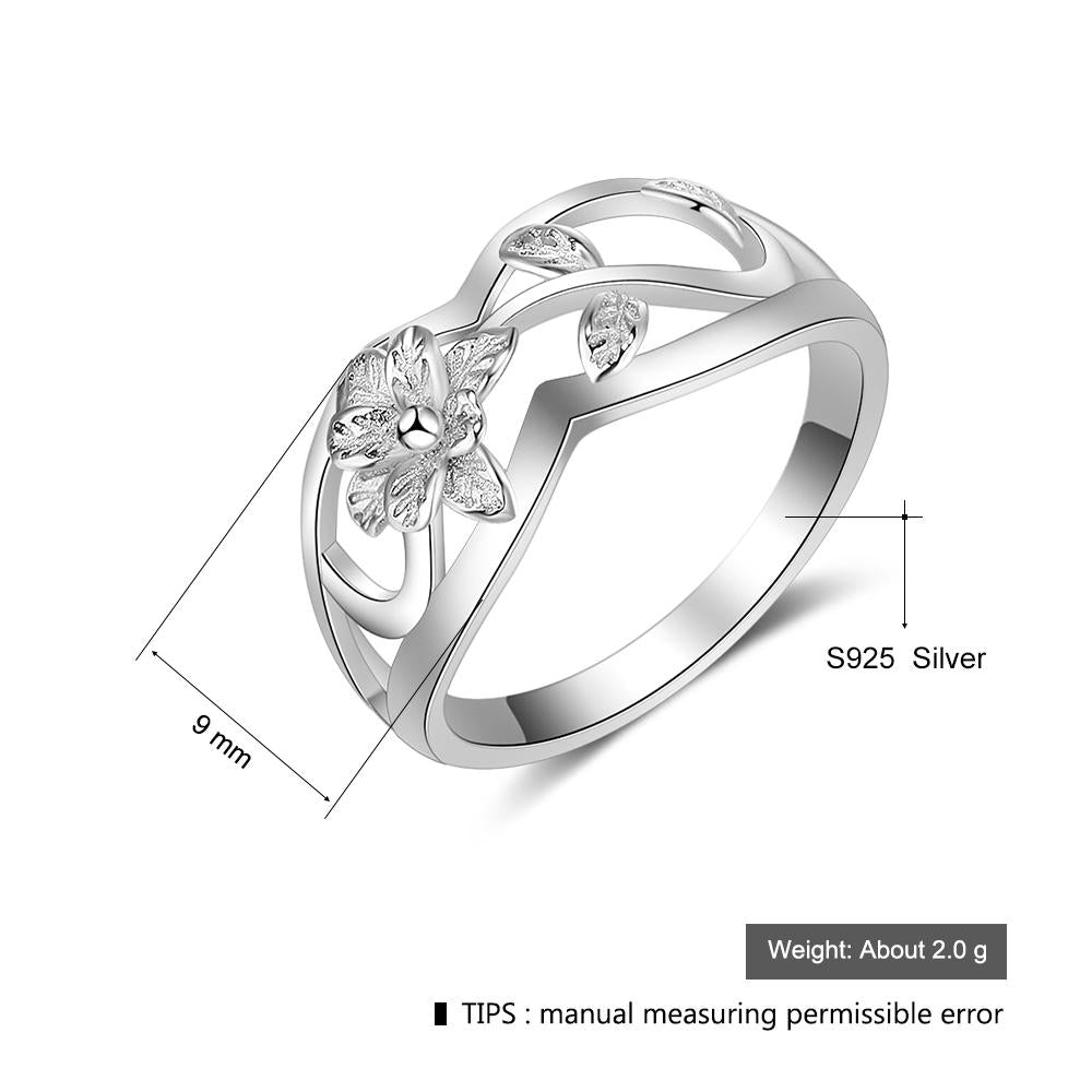 New Women Solid 925 Sterling Silver Rings Hollow Flower & Leaf Shape Fashion Jewelry Rings Gift For Girls-Customized Jewel