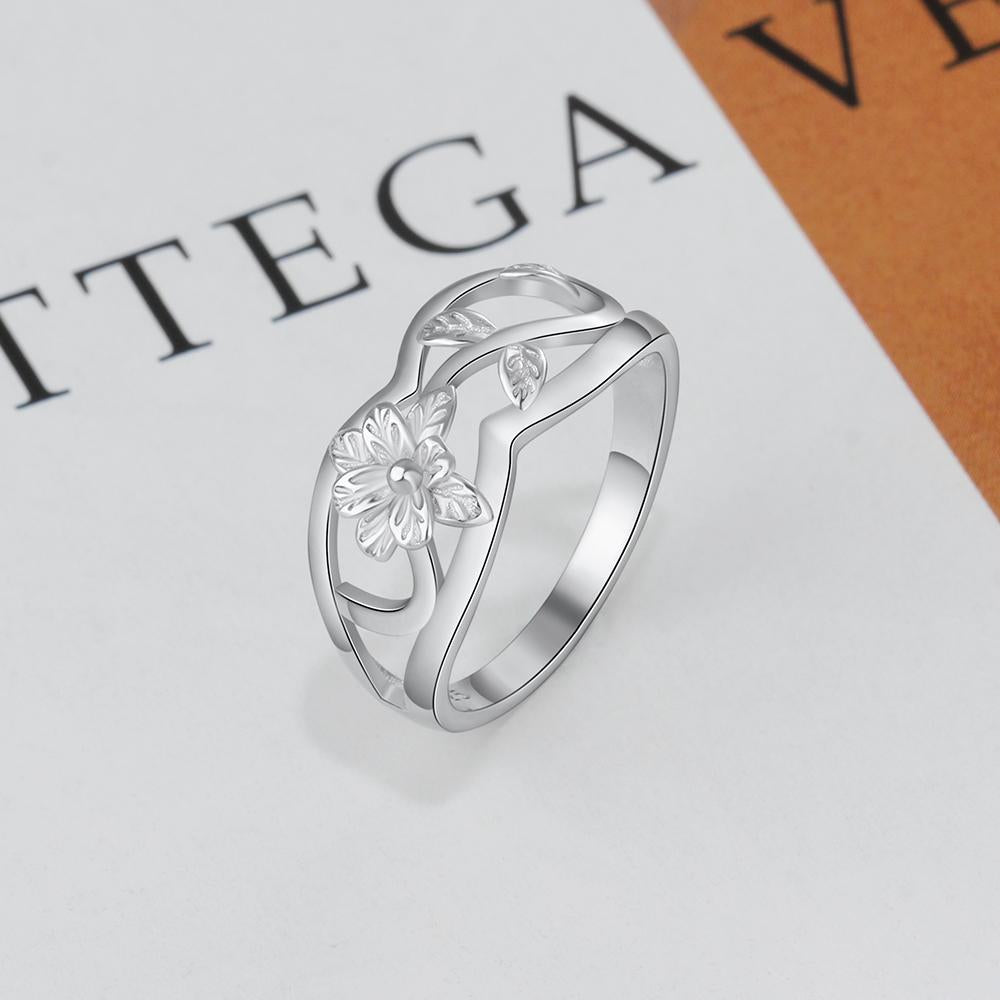 New Women Solid 925 Sterling Silver Rings Hollow Flower & Leaf Shape Fashion Jewelry Rings Gift For Girls-Customized Jewel