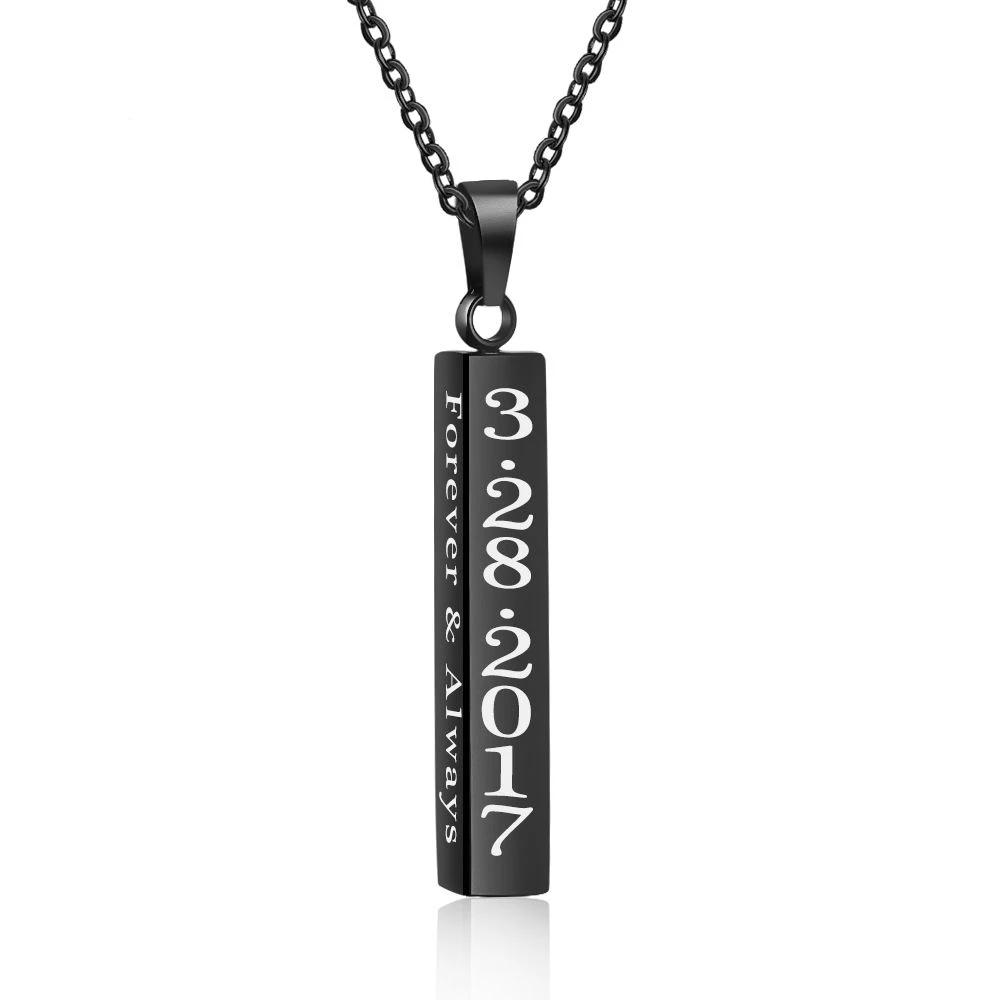 Personalized Stainless Steel Engrave 4 Names Pendant Necklace, Black Color Strip, Trendy Gift-Customized Jewel