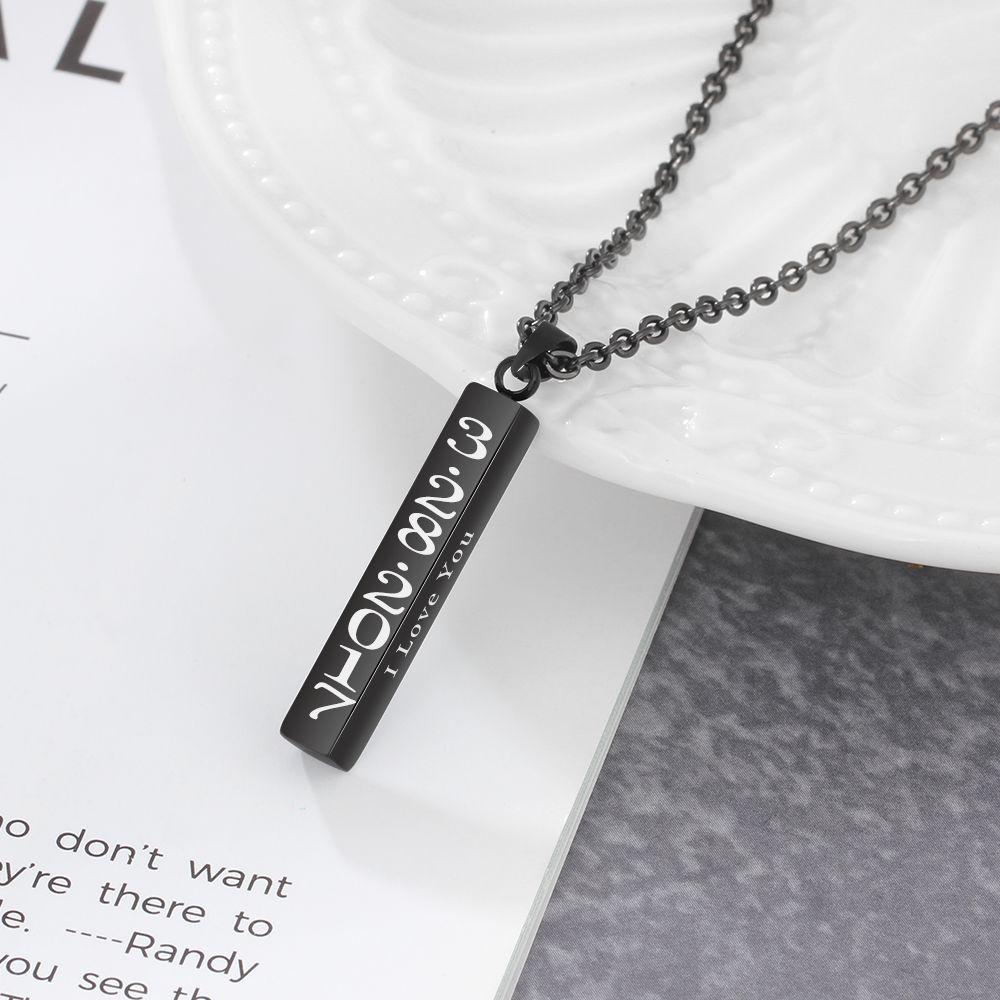 Personalized Stainless Steel Engrave 4 Names Pendant Necklace, Black Color Strip, Trendy Gift-Customized Jewel