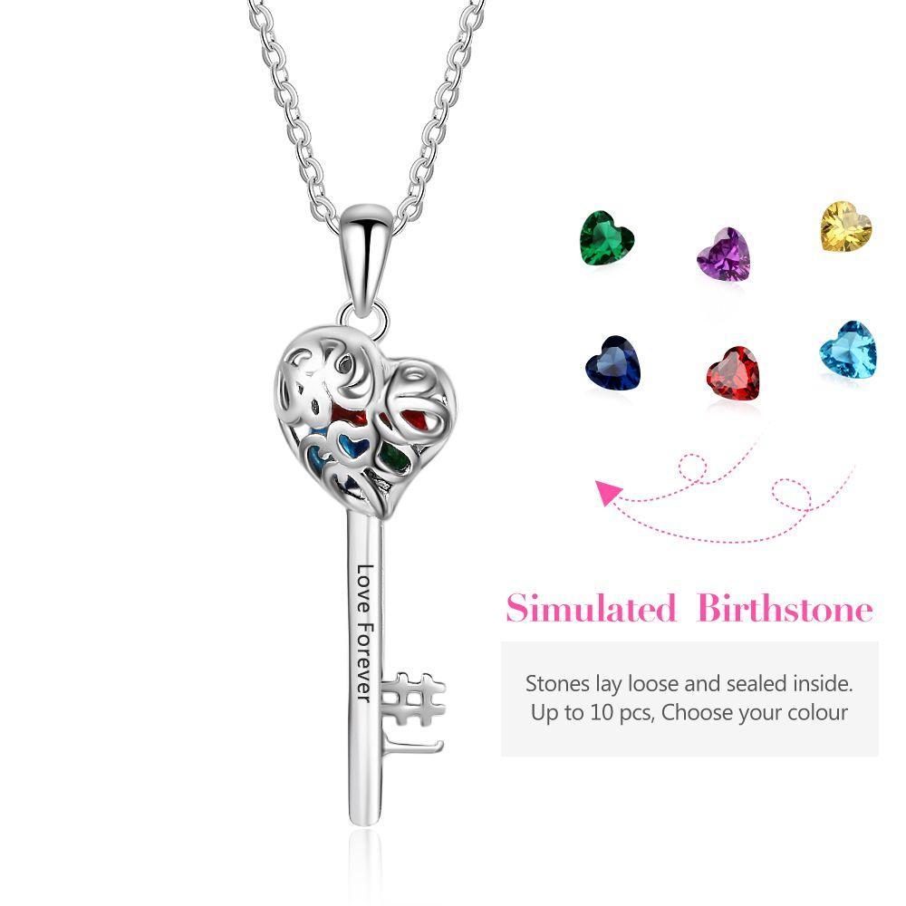 Key Shape With Birthstone Personalized Gifts Engrave Name 925 Sterling Silver Pendant Necklace Women Jewelry-Customized Jewel