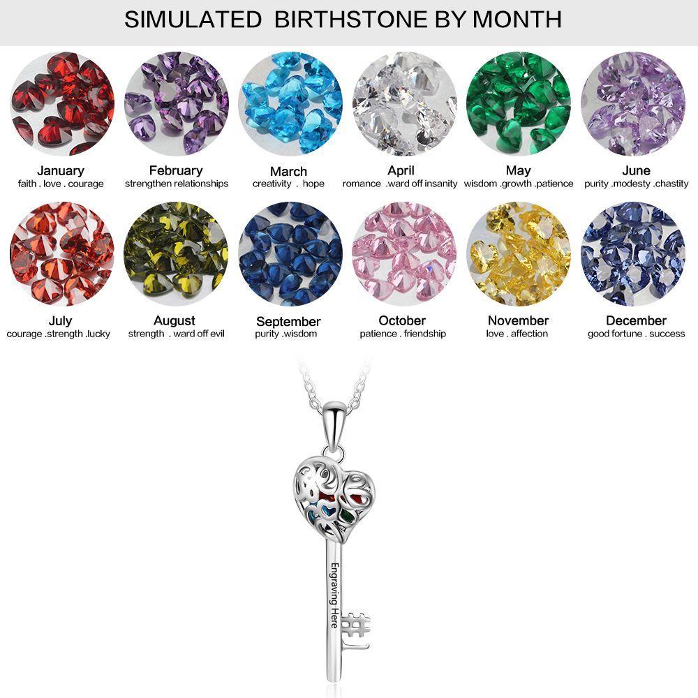 Key Shape With Birthstone Personalized Gifts Engrave Name 925 Sterling Silver Pendant Necklace Women Jewelry-Customized Jewel