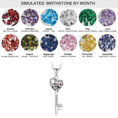 Key Shape With Birthstone Personalized Gifts Engrave Name 925 Sterling Silver Pendant Necklace Women Jewelry-Customized Jewel