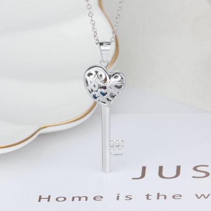 Key Shape With Birthstone Personalized Gifts Engrave Name 925 Sterling Silver Pendant Necklace Women Jewelry-Customized Jewel