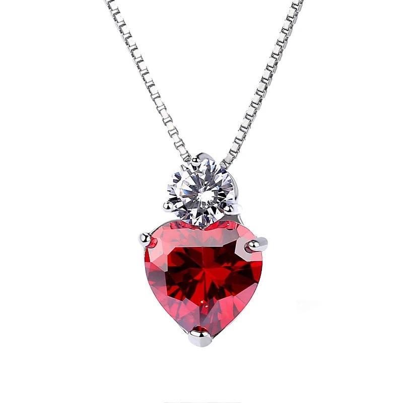 925 Sterling Silver Necklaces Pendants - Stimulated Red Cubic Zirconia Heart Pendant - Valentine's Day Gift-Customized Jewel