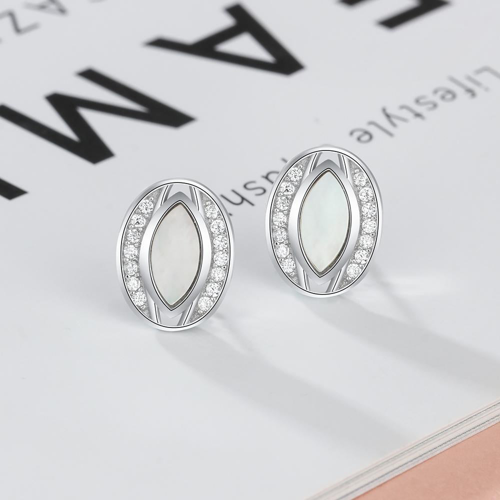 Trendy 925 Silver Stud Pearl Oyster Earrings, Oval-shaped Earrings, Chic Jewelry Gift for Women-Customized Jewel