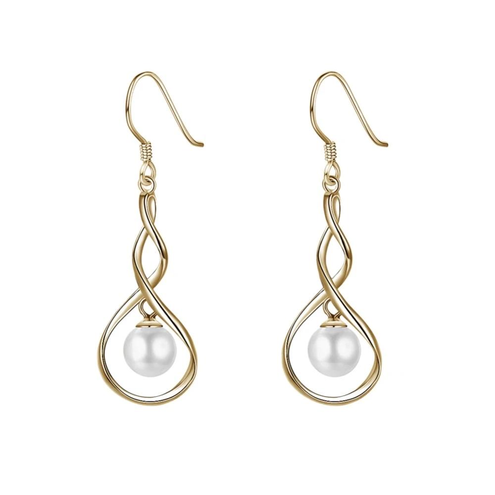 Women’s 925 Sterling Silver Drop Earrings, Golden Color with Pearl, Trendy Jewelry for Ladies-Customized Jewel