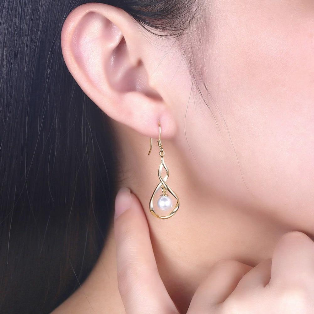 Women’s 925 Sterling Silver Drop Earrings, Golden Color with Pearl, Trendy Jewelry for Ladies-Customized Jewel