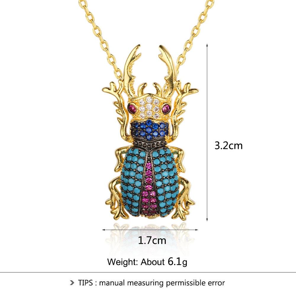 Romantic Copper Crystal Beetle Insect with Cubic Zirconia Pendant Necklace, Fashion Jewelry Gift for Women-Customized Jewel