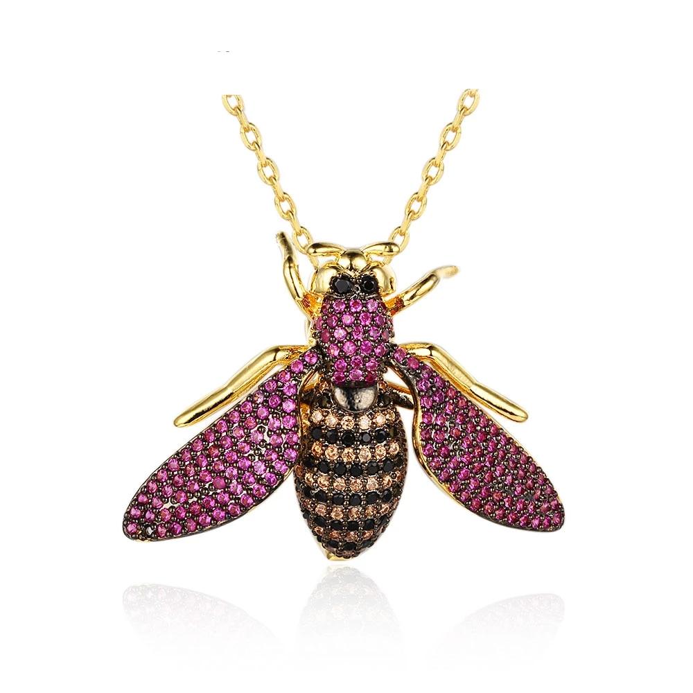 Cubic Zirconia Bee Insect Necklace & Pendants For Women Pins Fashion  Cute Jewelry-Customized Jewel