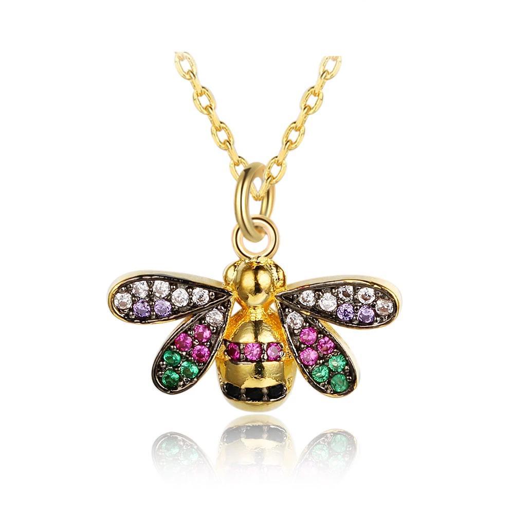 Women’s Trendy Bee Insect Pendant Necklace with Zirconia Stones, Jewelry Gift for Special Occasion-Customized Jewel