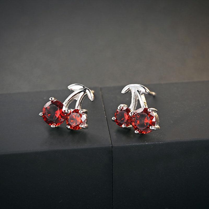 Romantic 925 Silver Red Cherry Stud Earrings for Women, Fashion Jewelry Anniversary Gift for Girls-Customized Jewel