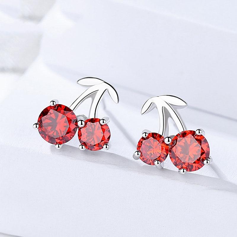 Romantic 925 Silver Red Cherry Stud Earrings for Women, Fashion Jewelry Anniversary Gift for Girls-Customized Jewel