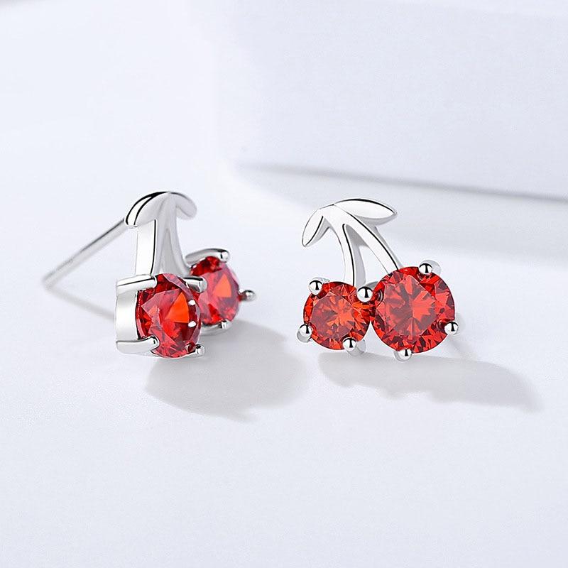 Romantic 925 Silver Red Cherry Stud Earrings for Women, Fashion Jewelry Anniversary Gift for Girls-Customized Jewel