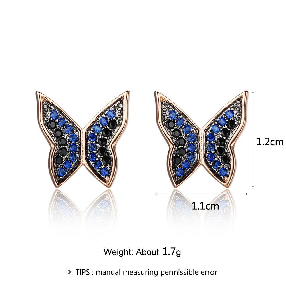 Cute 925 Silver Blue & Black CZ Butterfly Stud Earrings for Women, Best Fashion Gift Jewelry-Customized Jewel