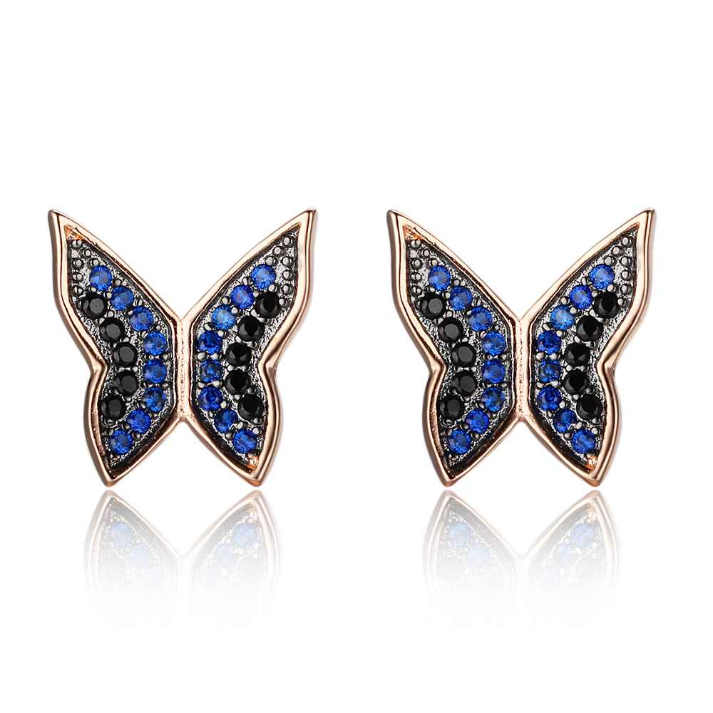 Cute 925 Silver Blue & Black CZ Butterfly Stud Earrings for Women, Best Fashion Gift Jewelry-Customized Jewel