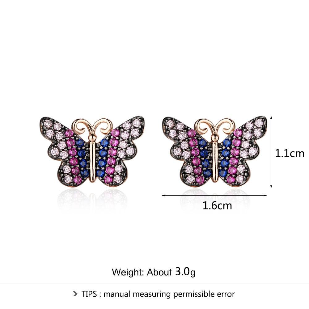 Beautiful 925 Silver Pink Butterfly Stud Earrings for Women, Fashion Party Gift for Best Friends-Customized Jewel