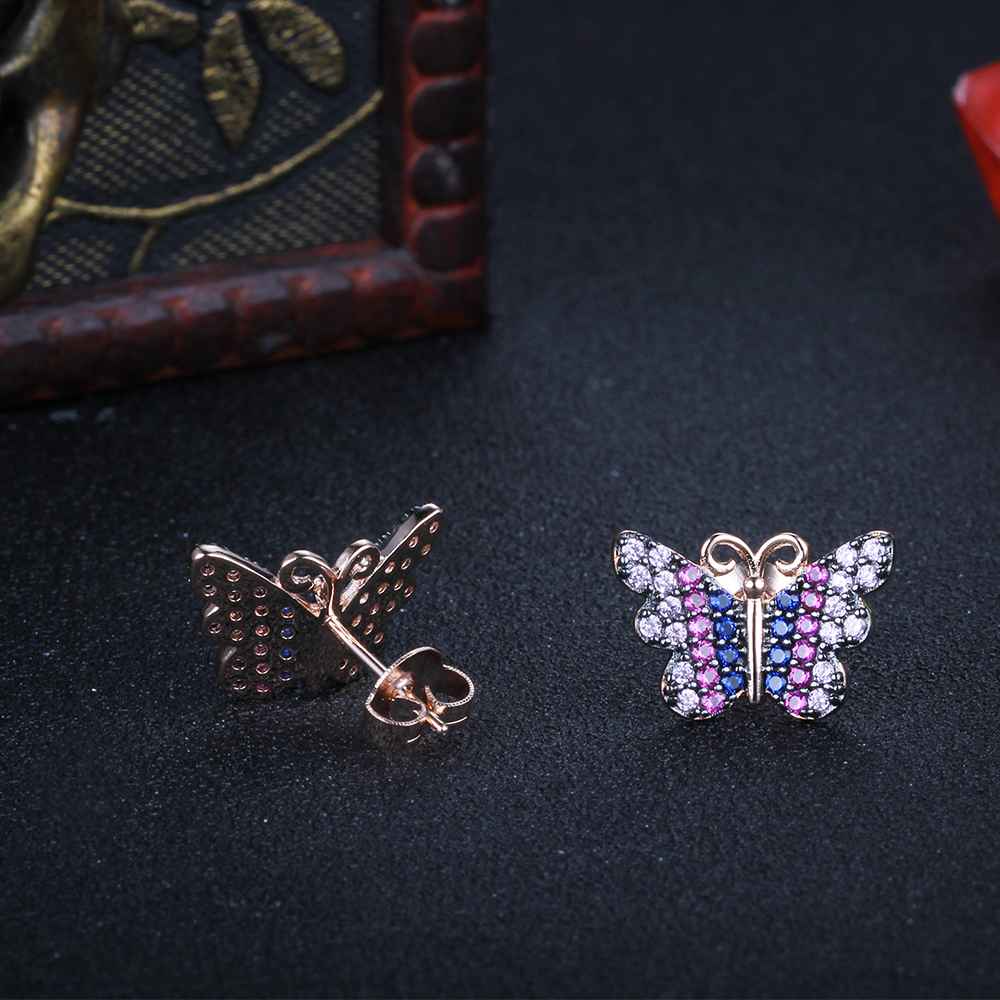 Beautiful 925 Silver Pink Butterfly Stud Earrings for Women, Fashion Party Gift for Best Friends-Customized Jewel