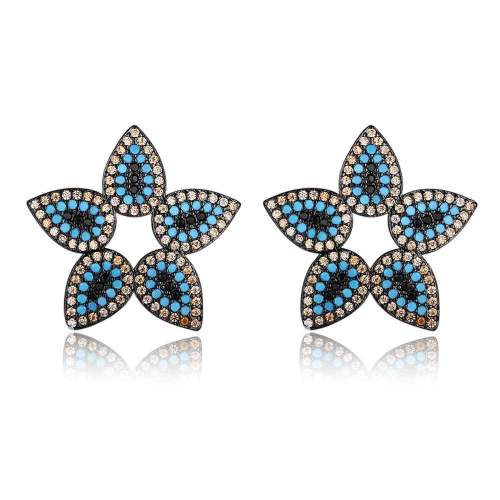 Trendy 925 Sterling Silver Blue Cubic Zirconia Flower Stud Earrings for Women, Fashion Jewelry Gift-Customized Jewel