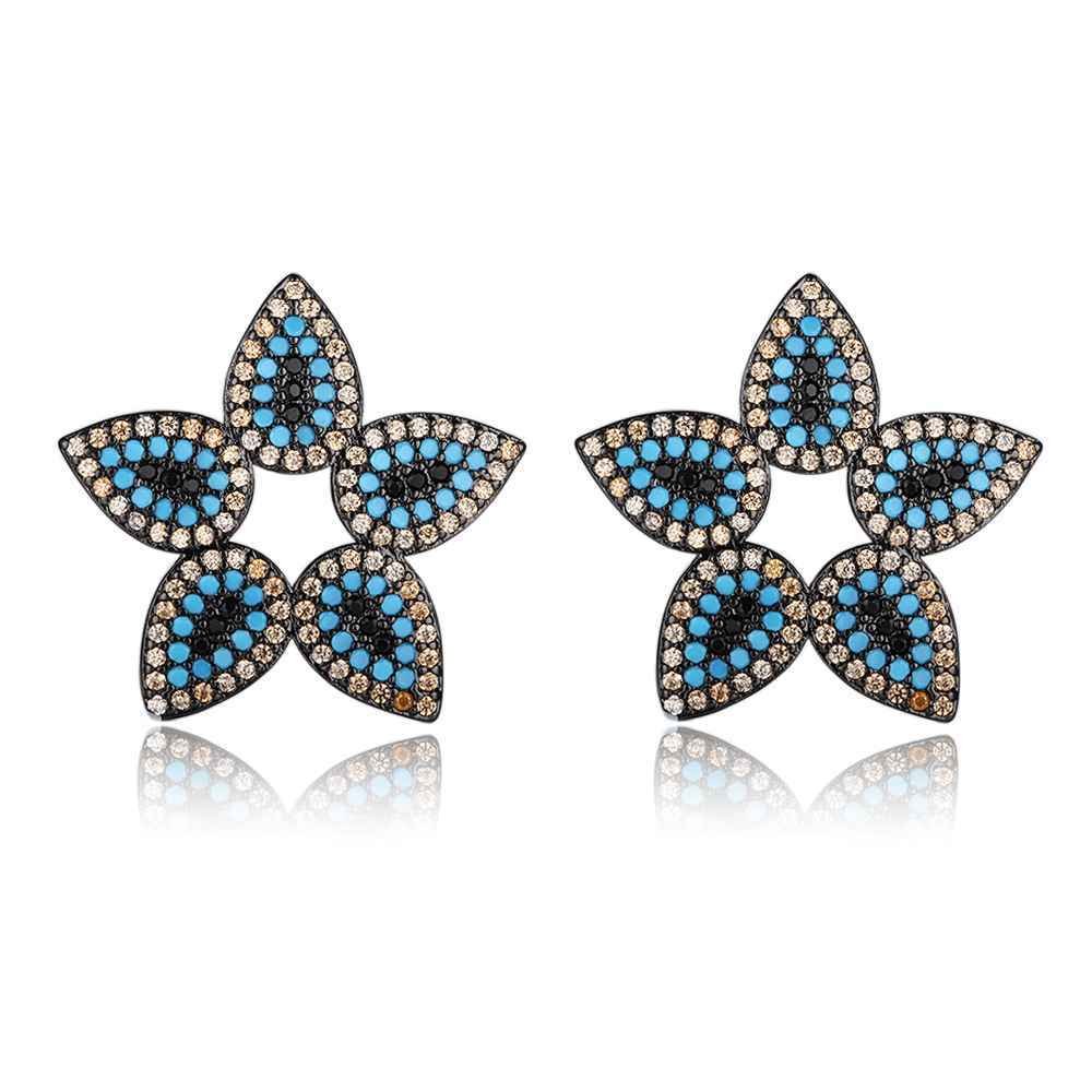 Trendy 925 Sterling Silver Blue Cubic Zirconia Flower Stud Earrings for Women, Fashion Jewelry Gift-Customized Jewel