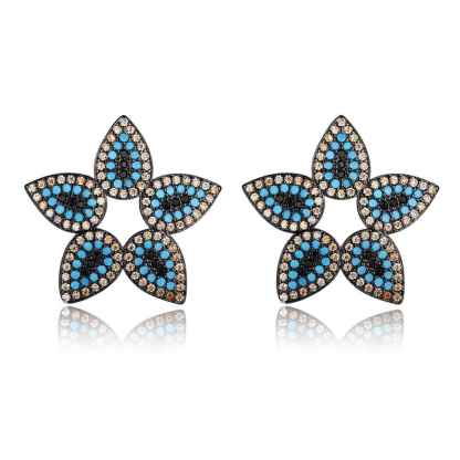 Trendy 925 Sterling Silver Blue Cubic Zirconia Flower Stud Earrings for Women, Fashion Jewelry Gift-Customized Jewel