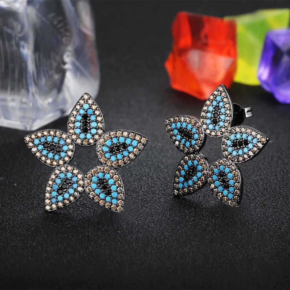 Trendy 925 Sterling Silver Blue Cubic Zirconia Flower Stud Earrings for Women, Fashion Jewelry Gift-Customized Jewel