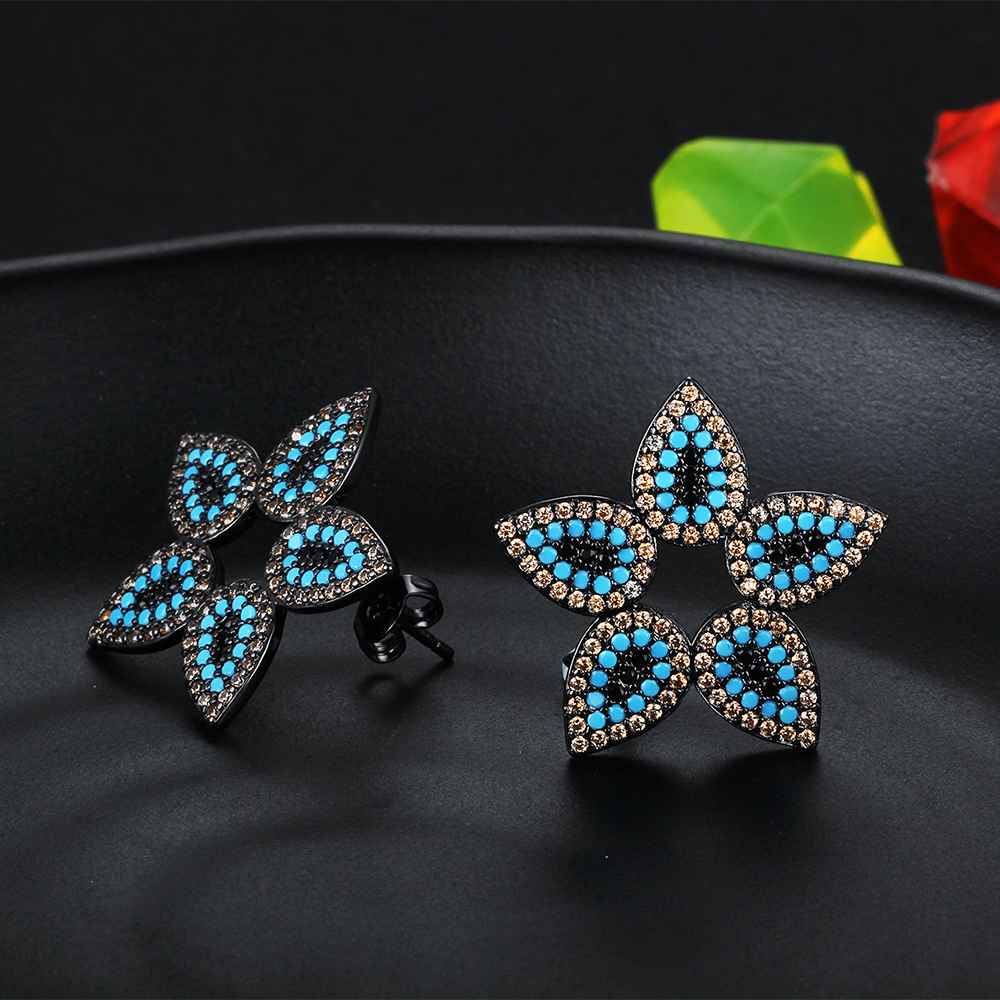 Trendy 925 Sterling Silver Blue Cubic Zirconia Flower Stud Earrings for Women, Fashion Jewelry Gift-Customized Jewel