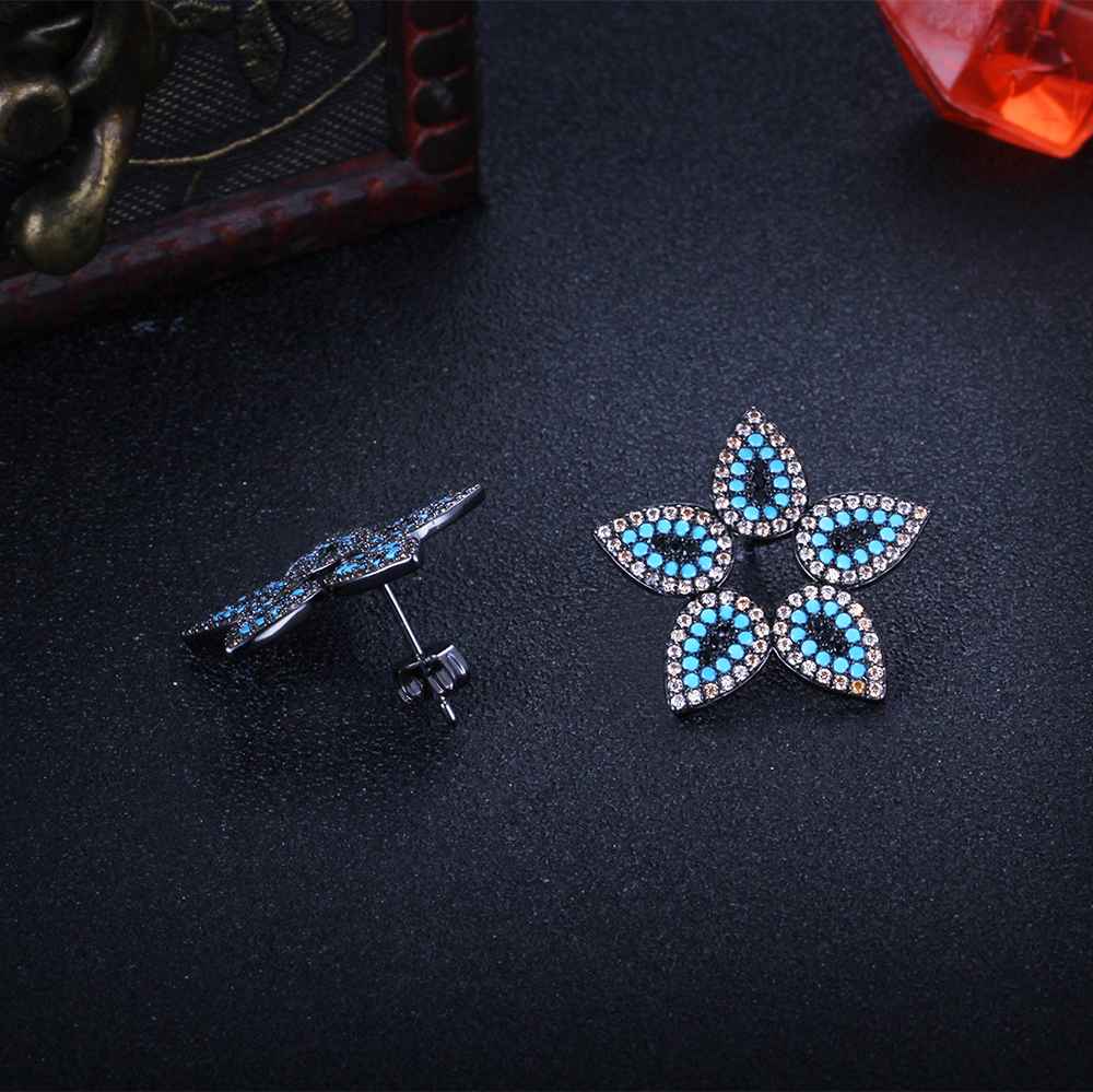Trendy 925 Sterling Silver Blue Cubic Zirconia Flower Stud Earrings for Women, Fashion Jewelry Gift-Customized Jewel